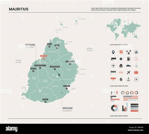 Vector map of Mauritius. Country map with division, cities and capital Port Louis. Political map ...