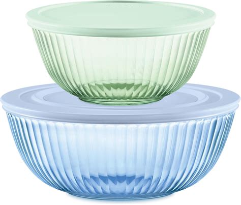 Pyrex Colors Tinted 4-PC, Medium/Large Glass Mixing Bowls With Lids ...