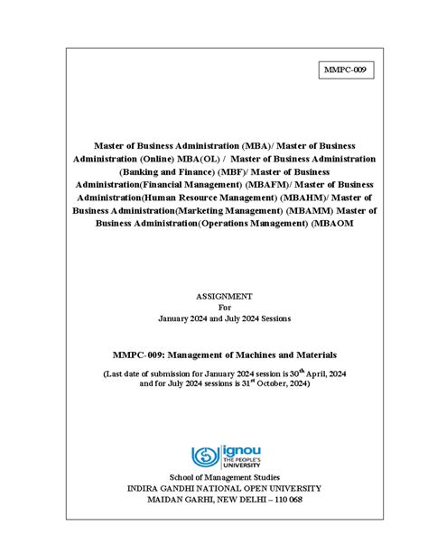 MMPC-009 - MS- Master of Business Administration (MBA)/ Master of ...