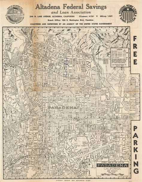 Street Map of the City of Pasadena California - Curtis Wright Maps