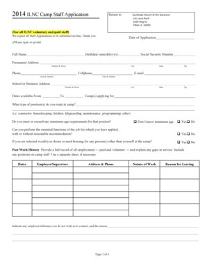 Fillable Online Kids Camp 2014 Staff Application Packet Fax Email Print ...