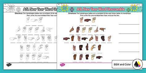 ASL New Year Word Unscramble Activity (teacher made)