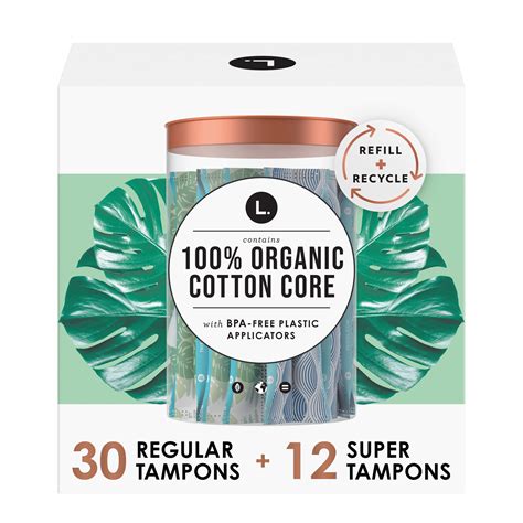 L. Organic Cotton Tampons DuoPack - Regular/Super Absorbency, 42 Ct ...