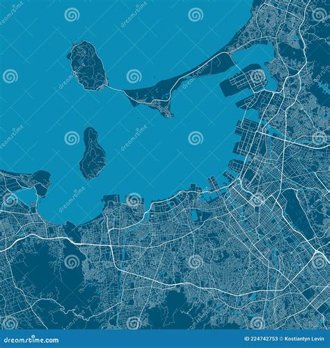 Detailed Map of Fukuoka City, Linear Print Map, Land Panorama Stock Vector - Illustration of ...