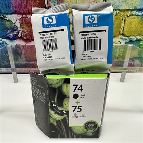 2 New GENUINE HP Printer Ink Cartridges 74 Black & 75 Tri-Color Ink ...
