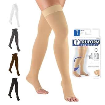 Truform Open Toe, Thigh High 20-30 mmHg Compression Stockings, Beige ...
