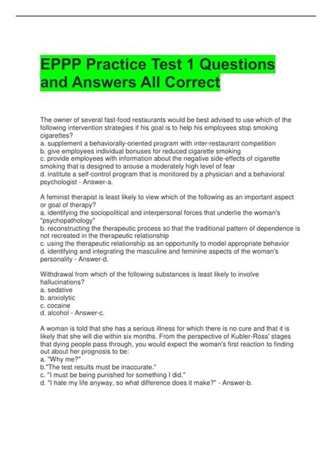 EPPP Practice Test 1 Questions and Answers All Correct - EPPP - Stuvia US