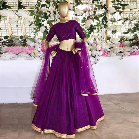 Stunning Satin Purple Color Classic Lehenga Choli with Match