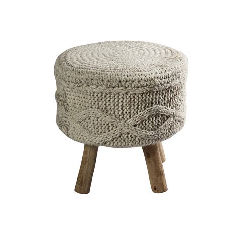 PEQURA Off-White Cotton Hand Knitted Textured Foam Pouf : Amazon.in ...