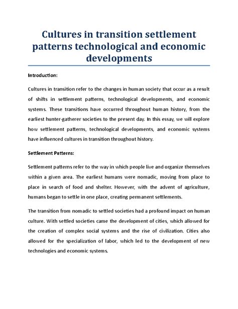 Cultures in transition settlement patterns technological and economic ...