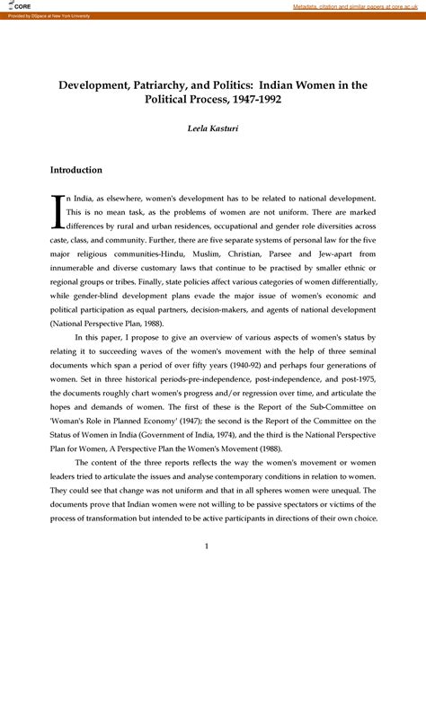 Development, Patriarchy, and Politics- Indian Women in the Political ...