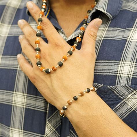 Silver Plated Rudraksha Karungali Mala + Bracelet Combo – Japam