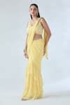 Buy Yellow Georgette Sequins Scoop Neck Embroidered Pre-draped Saree ...