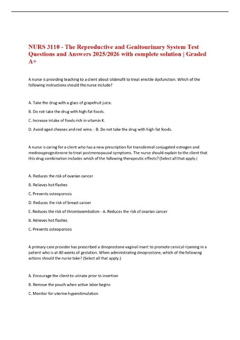 NURS 3110 - The Reproductive and Genitourinary System Test Questions and Answers 2025/2026 with ...