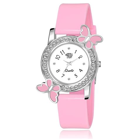 SWADESI STUFF Analog White Dial Diamond Studded Pink Butterfly Plastic ...