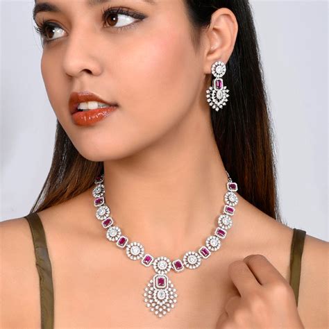 CZ Elegance Pink Emerald Cut Jewellery Set – VOYLLA
