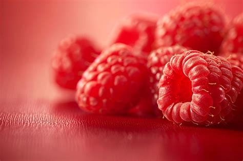 Red background fresh raspberries macro | Premium AI-generated image