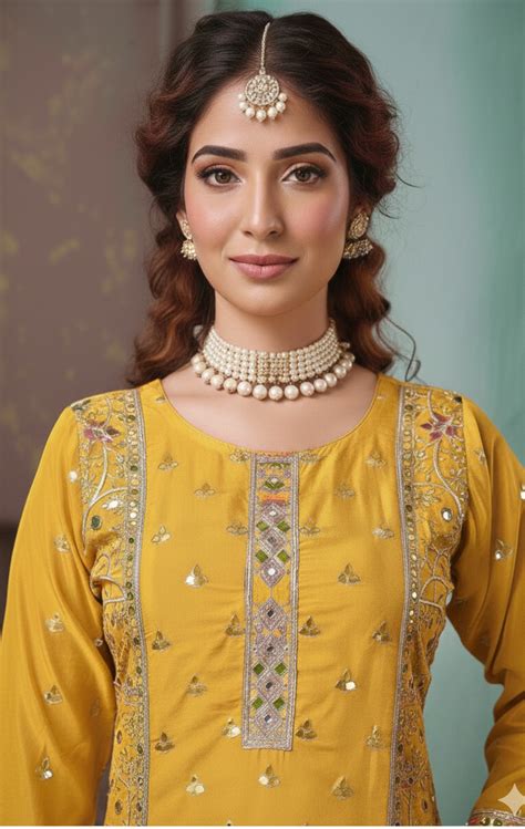 Yellow Festive Suit with Mirror Work – House of Celebrations by C'Lai