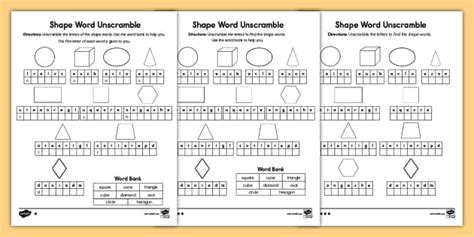 Second Grade Shape Word Scramble Differentiated Activity