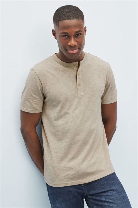 Buy Beige Lived-In Henley Short Sleeve T-Shirt from the Gap online shop