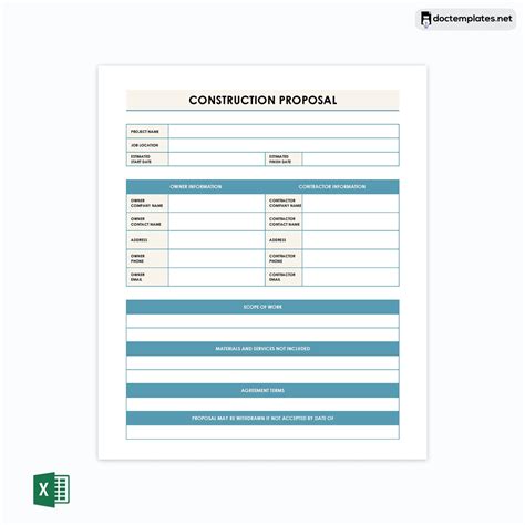 Free Construction Proposal Templates for Excel