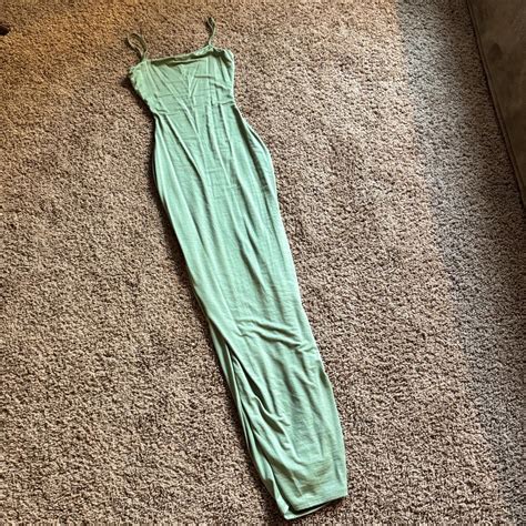 light green maxi dress size small, small snag also... - Depop