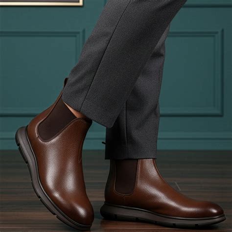 Men's Modern Leather Textured Ankle Chelsea Boot with Lightweight ...