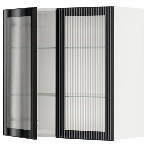 METOD wall cabinet w shelves/2 glass drs, white/Hejsta anthracite ...