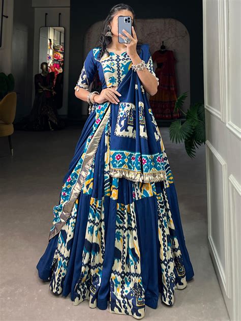 Shop Blue Digital Printed Silk Navratri Lehenga Choli Online At Zeel ...