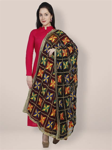 Black Chiffon Phulkari Dupatta Dupatta Bazaar