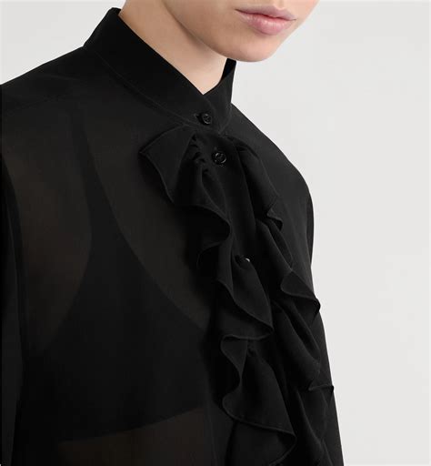 Blouse with Ruffled Neckline Black Silk Georgette | DIOR