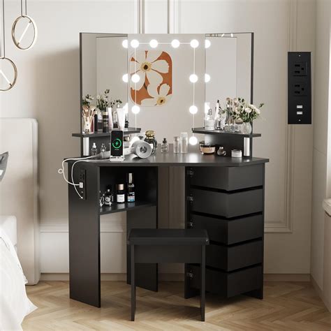 Amazon.com: GarveeHome Makeup Vanity Desk with Lights & Power Outlet ...