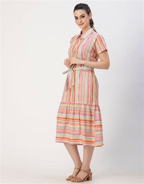 Short Sleeve A-Line Shirt Collar Cotton Dress - Moomaya