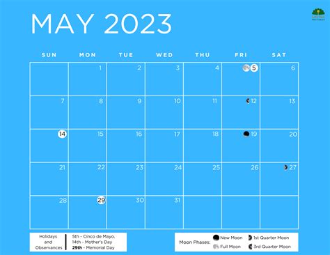 May 2023 Calendar with Holidays and Moon Phases