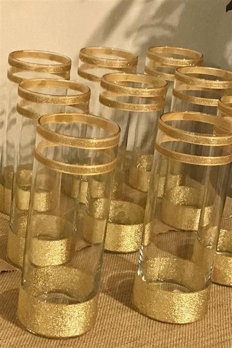 6 or 12 Centerpieces Wedding Decor Vases Decorated With Gold Shimmering ...