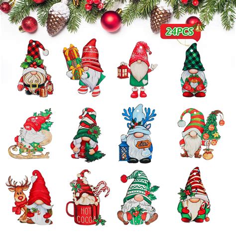 Vanchief 24 PCS Gnome Christmas Decorations - Christmas Tree Ornaments ...