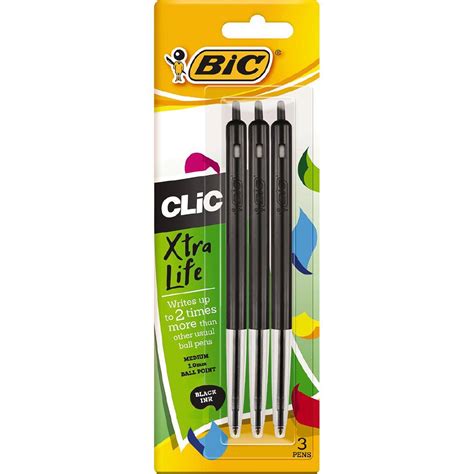 Bic Clic Pens 3 Pack Black Black 3 Pack | Warehouse Stationery, NZ