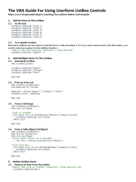 Image result for VBA Repeating ListBox Control