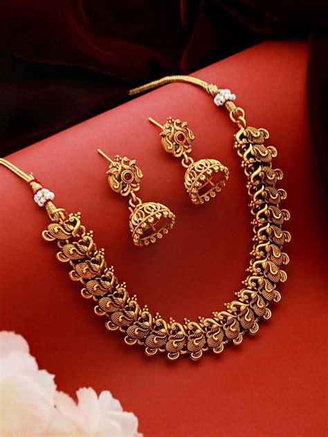 Saraf RS Jewellery Gold-Plated & CZ-Studded Peacock Motif Temple ...