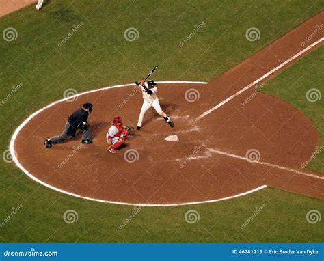 Giants Batter Edgar Renteria Stands in Batters Box with Carlos ...
