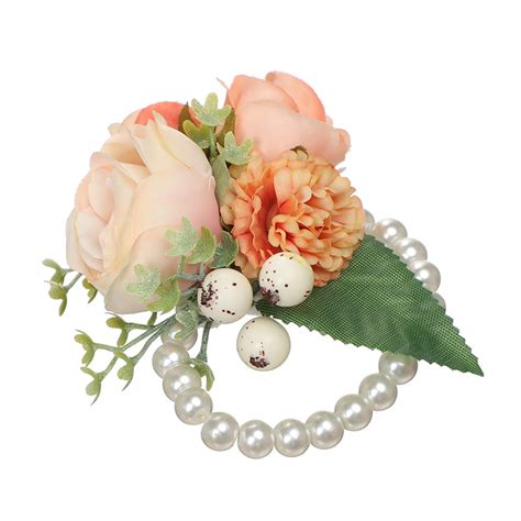 Rose Pearl Wrist Corsages Wristband Hand Flowers for Wedding Bridesmaid ...