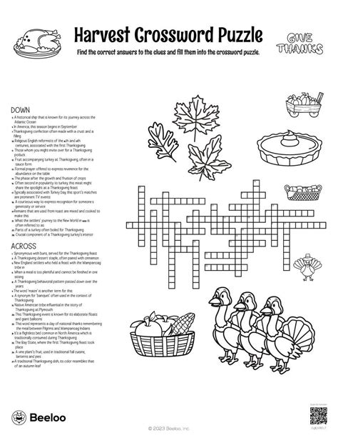 Harvest Crossword Puzzle • Beeloo Printable Crafts and Activities for Kids
