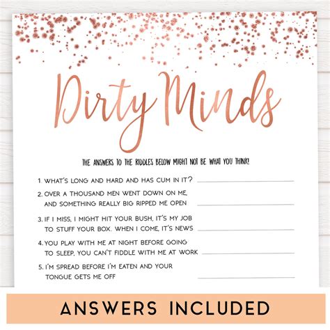 Dirty Minds Game Printable Answers, 73 dirty riddles with answers 1.