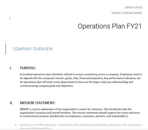 Operations Plan New Business Template 的图像结果