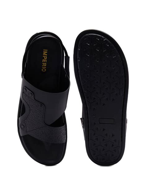 Shop Imperio By Regal Black Men Textured Leather Sandals I10089BLACK