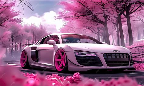 Premium Photo | Pink Audi R8 in the forest pink moss pink grass pink trees pink sky and pink clouds