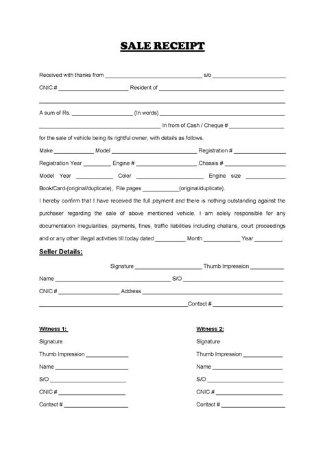 Sale Receipt - Vehicle Documentation / Registration / Import / Le ...