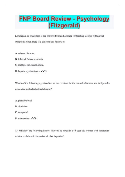 FNP Board Review - Psychology (Fitzgerald) | Questions with 100% ...