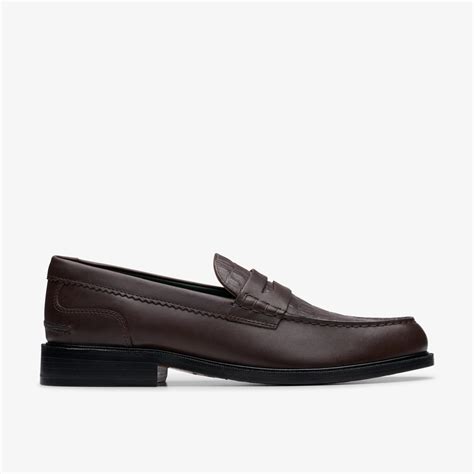 Mens Craft James Lo Brown Crocodile Leather Loafers Slip On Shoes | Clarks