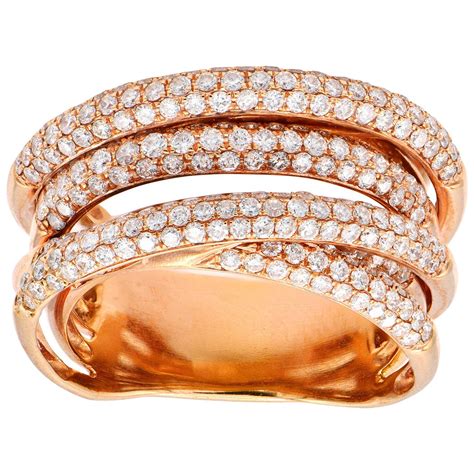Three-Dimension Pave Diamond Rose Gold Overlapping Band Ring For Sale ...